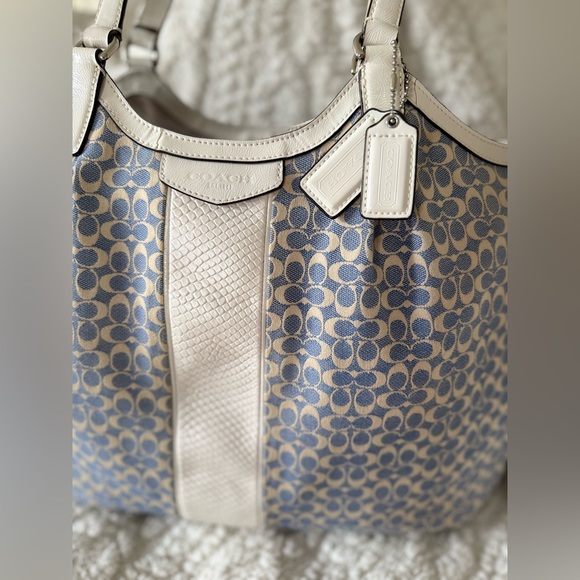 Rare Legacy Vintage Coach Signature Stripe Devon Jacquard Shoulder Bag Blue Cs - Picture 5 of 16